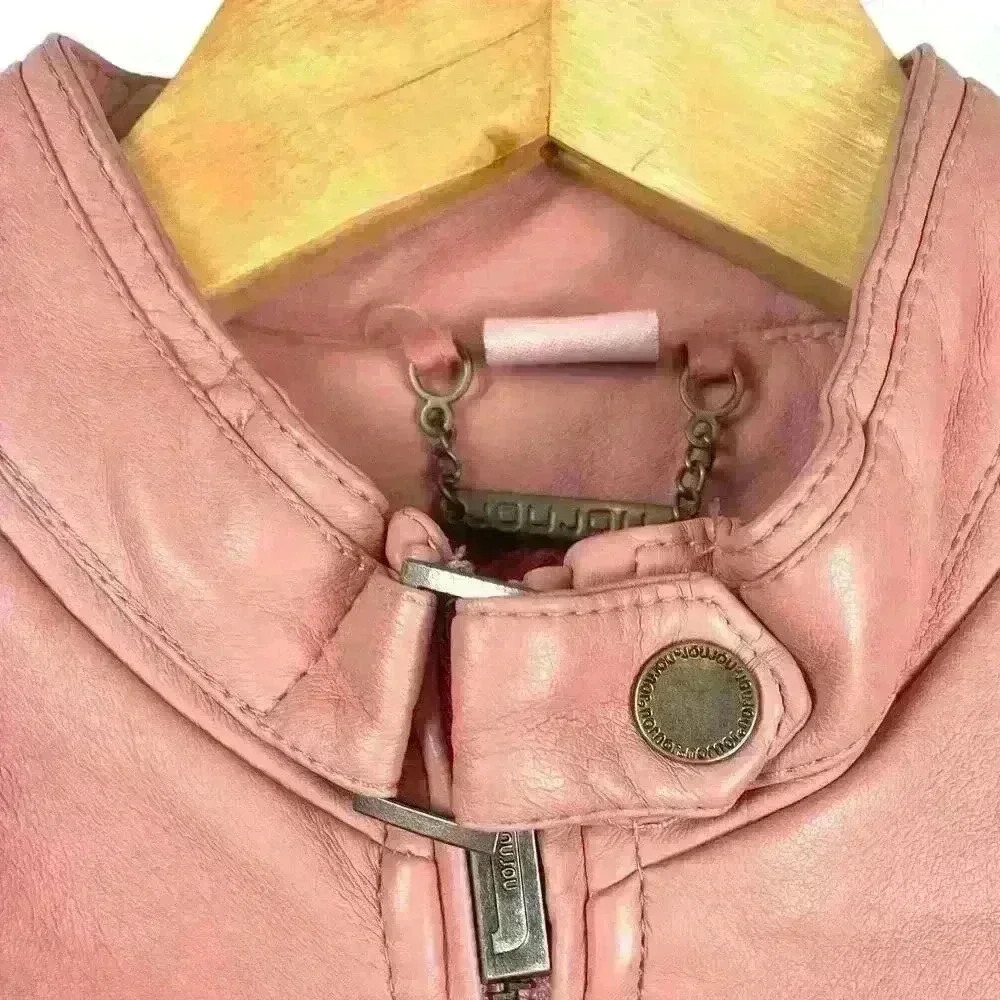 Joujou Pink Faux Leather Moto Jacket Girls XL /Wmn S Y2K Rocker Biker Girly Girl - Picture 9 of 16